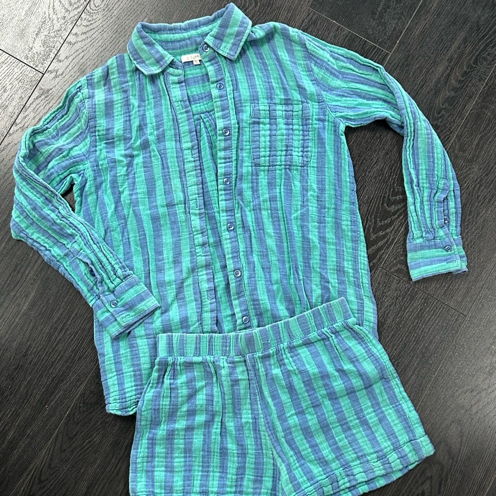 Z Supply Blue and Green Striped Button-Down Shirt